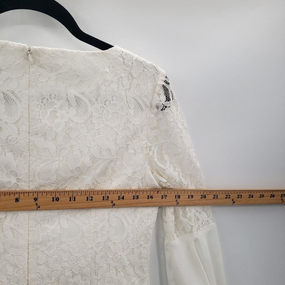 White House Black Market Bell Sleeve Shift Dress Womens 6 Lace Overlay Lined - Picture 8 of 16